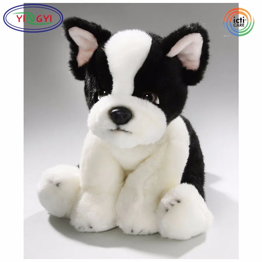 black and white dog plush