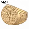 St Benedict Exorcism Gold Ring Designs For Men Enameled Demon Protection Ghost Hunter Cross Ring