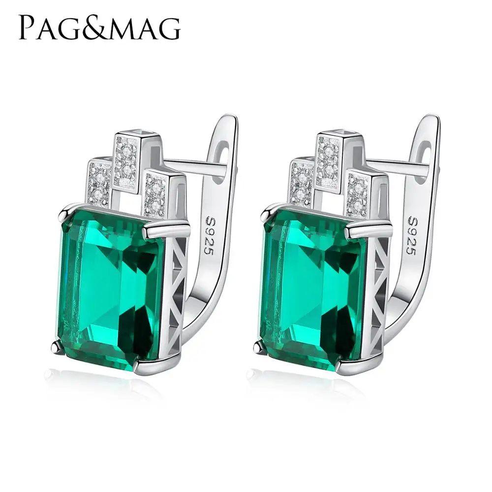 

PAG&MAG Brand 2018 Luxury S925 Sterling Silver Stud Earring For Women Square Statement Glazed Stone Party Queen Fine Jewellery, N/a