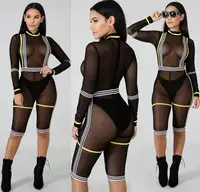 

women sexy black mesh transparent club jumpsuit LE3060