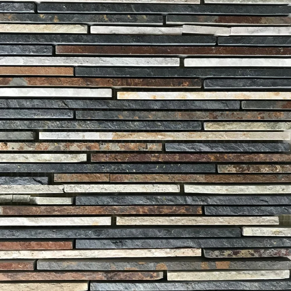 China natural split multicolor mesh strip mosaic tile slate stone floor and wall mesh tile