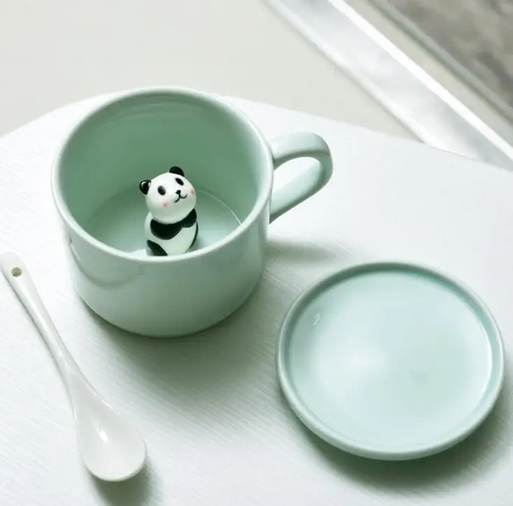 

Creative Mug Small Ceramic 3D Milk With Animals Cute Cartoon Three-dimensional Coffee Cup Heat-resistant Celadon Cup, Green