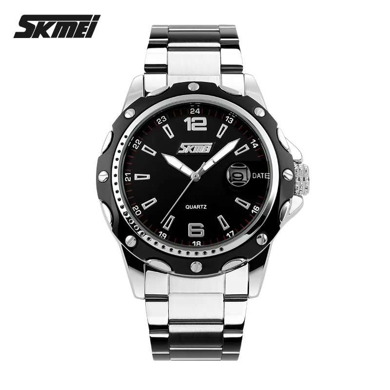 

SKMEI 0992 Men's Business Quartz Watches Classic Stainless Steel Waterproof with Calendar Wristwatch, 2 color for choice
