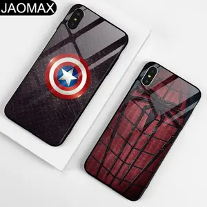 Custom Marvel batman Design Tempered Glass Phone Case For iphone X Xs max xr 6s 7 8 Plus Hard Back Cover Capa