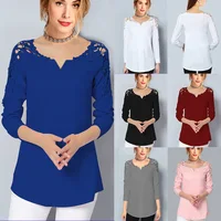 

Womens Tops and Blouses Casual Lace Hollow Out Blouse V-Neck Cold Shoulder Tops Loose Ladies Tops Blusa Feminina Plus Size