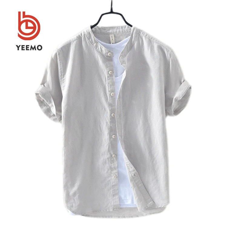 

Ready to ship Men's Round Collar Button Down Linen Cotton Casual Shirts