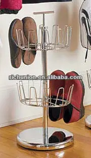 Round 2 Tier Revolving Shoe Racks Chromed Displayer Round 2 Tier Revolving Shoe Racks Chromed