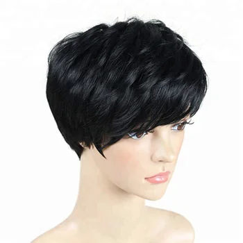 High Quality Hair Black Pixie Cut Short Wig None Full Lace Wigs