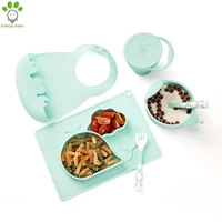 

Food Grade Silicone Baby Tableware Kid Toddler Feeding Silicone Dinner Set with Placemat Bowl Bib Spoon