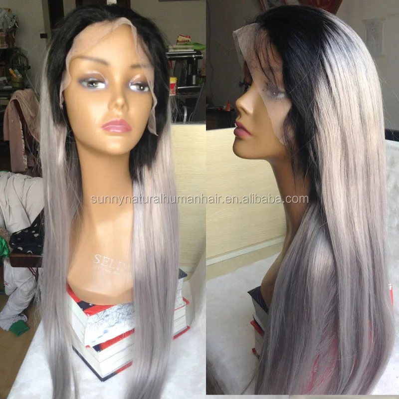 

Free shipping Unprocessed Brazilian Human hair Wig Ombre Black Grey Lace Front Wig Two Tone Gray Human Hair Full Lace Wigs, N/a