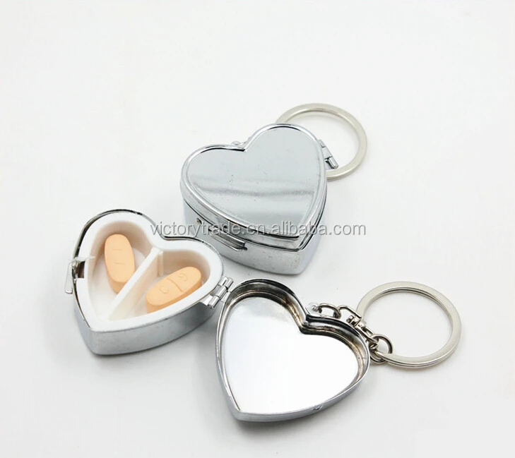 Heart Shape metal Pill Box with Keychain