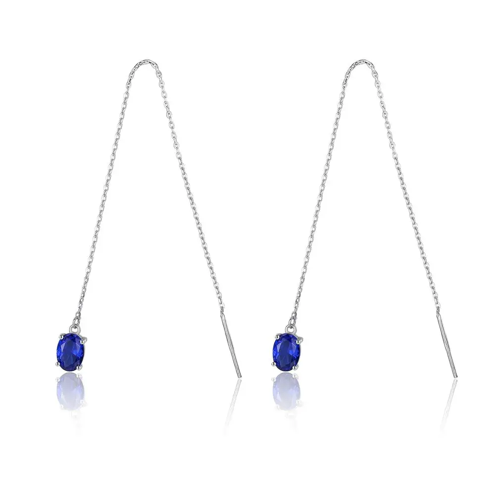 

CZCITY Sapphire and Morgan Gemstone Earring Wire 925 Silver Long Earrings for Women