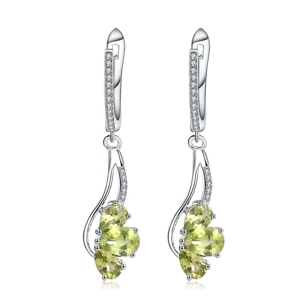 

Abiding 925 Sterling Silver Gemstone Earrings Natural Green Peridot Fashion Drop Earrings Women Wedding Jewelry