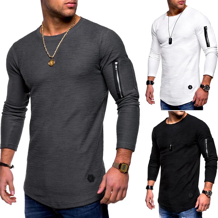 

Men's Long Sleeve Round Neck Arm Zipper Stitching T Shirt Custom, Colorful