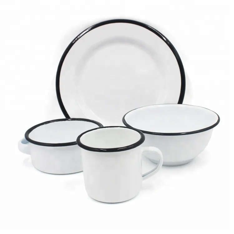 Enamel Dinner Camp Set Mugs/plates/bowls/pot Camping Picnic Outdoor Bbq