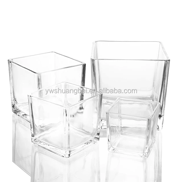 

Hot Selling Square Flower Vase Square Glass Cube Vase Fish Tank Clear Glass Vases, Lucency