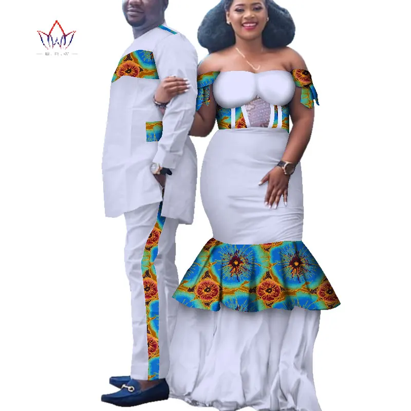 

African Print Clothes for Couple Dashiki elegant lady party Dresses and men shirts cotton African Clothing WYQ173