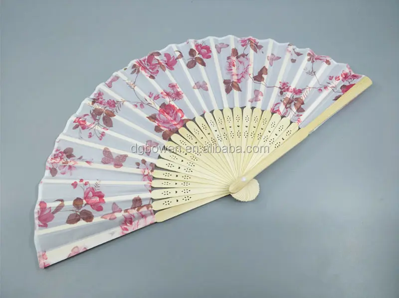 Unqiue Chinese Folding Hand Fan Japanese Cherry Blossom Design Silk Costume RS 