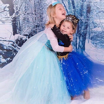 Latest Elsa Outfit For Kids Cosplay Party Wear Girls Puffy Tutu Long Elsa Frozen Dress - Buy 