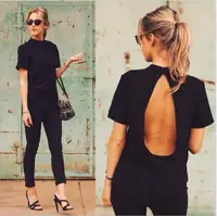 

Women Summer Clothes new Cute Women Blouse Fashion black Open Back Sexy tops short Sleeve Shirt