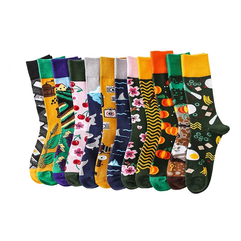 

Yiwu Socks Men Unisex Market Support OEM Flower Design Socks Full Cotton Fruit Socks, Colorful