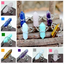 Hot Sell Quartz Crytal Rings Sild Plated Green Blue Pink Black Natural Stone Ring Womens Wedding