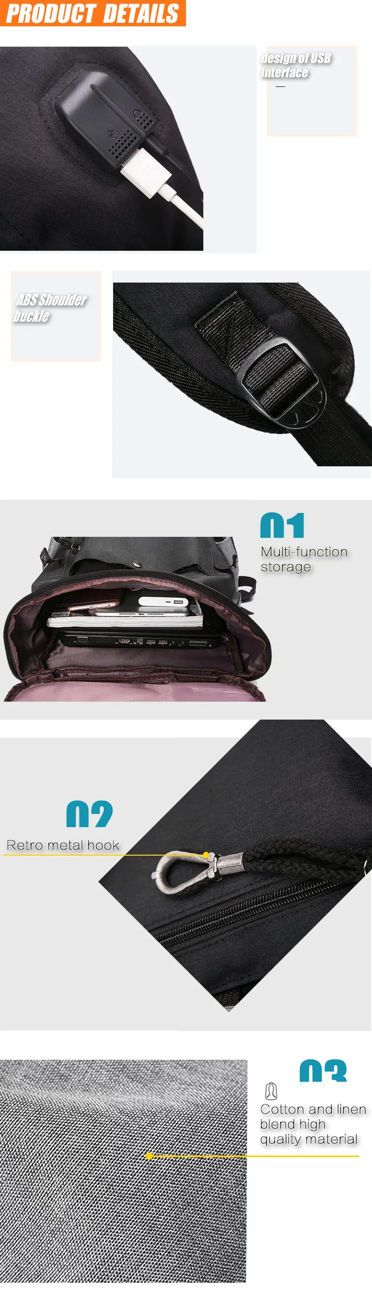 2018 arrival new fashion  nylon waterproof school bagpack  with usb charging 