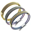 Latest designs Men stainless steel aurora gold twist fibre flexible adjustable wire cable cuff bangles