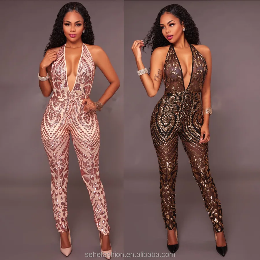 

1018-OS10 halter sexy jumpsuit mature women sexy clubwear, N/a