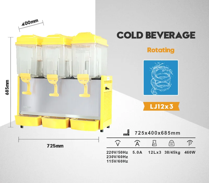 Lj12x3 Juicer Dispenser Drink Cooler 3 Tanks Commercial Cold Juicer