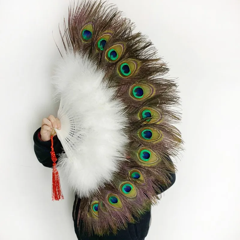 大孔雀羽毛手扇跳舞羽毛扇两个侧面孔雀羽毛扇