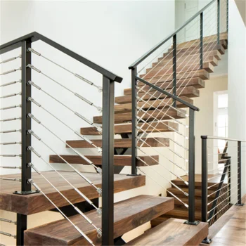 Cable Railing With Black Stainless Steel Railing For Modern Stair Application - Buy Railing 