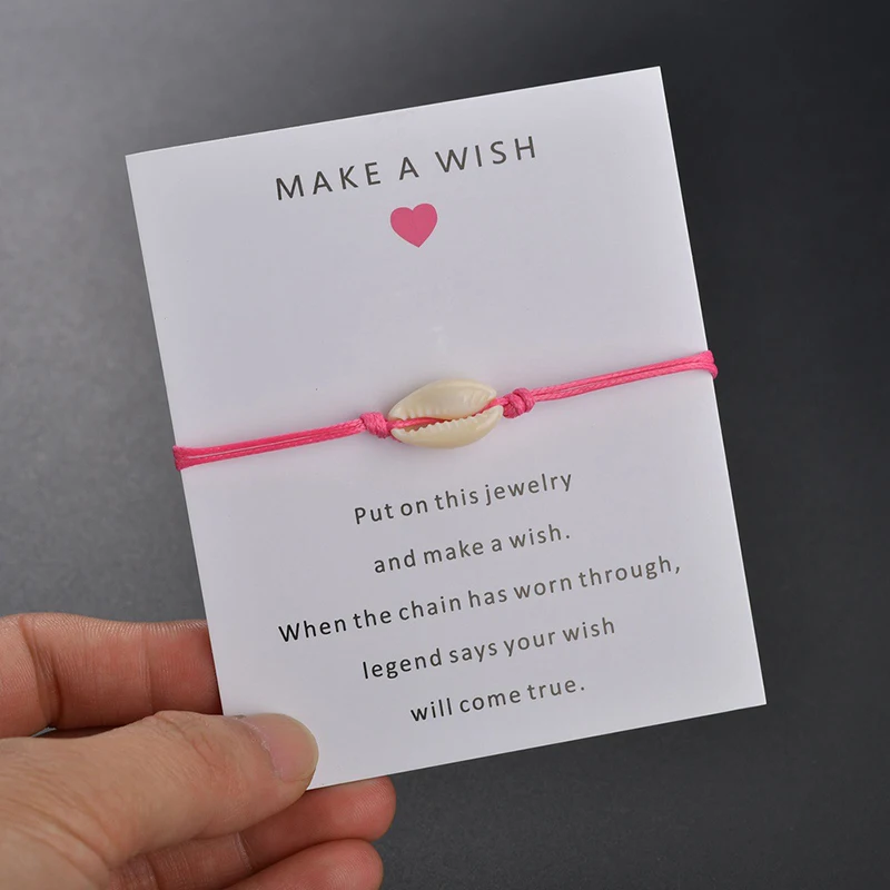 

Simple Nature Shell Charm Bracelet Wish Card Women Handmade Pink Rope Chain Friendship Bracelets (KB8192), As picture