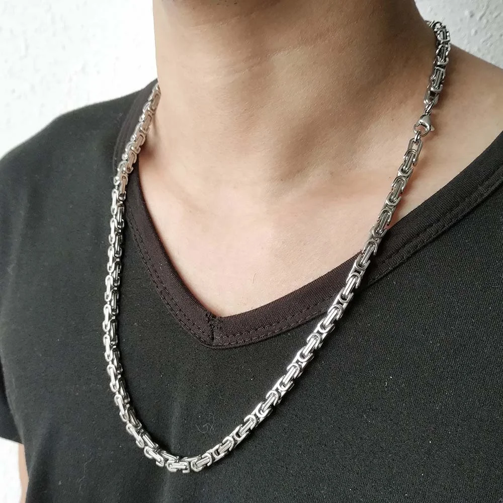 

Man Fashion Jewelry Stainless Steel Silver Color Punk Power Male Chain 23inch Necklace 5mm Wide With No Charms Wholesale, Golden