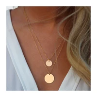 

Wholesale custom 18K gold plated chain necklace simple double layer thin long chain jewelry round metal piece pendant necklace