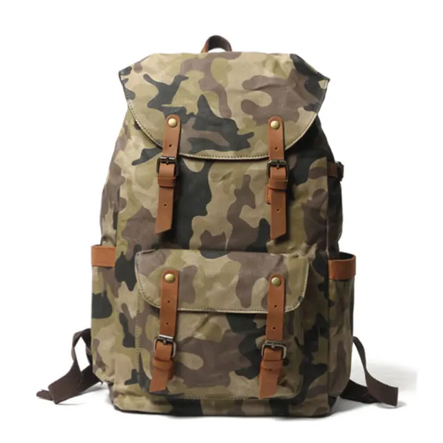 

new design wholesale custom logo men waterproof camouflage waxed canvas army military canvas backpack, Camouflage(army green/green/coffee/khaki)/customized