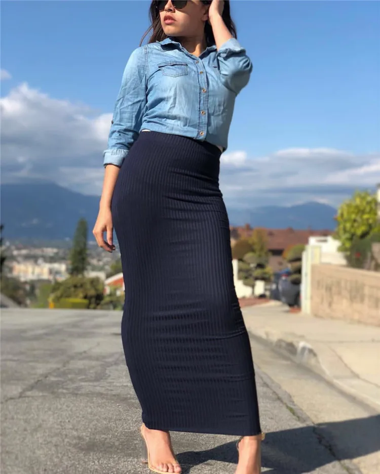 

2019 wholesale fashion knit material slim skirts for muslim women turkish latest Islamic office lady half long skirts, Black,navy,wine red,army green,brick red,gray,pink,kaki