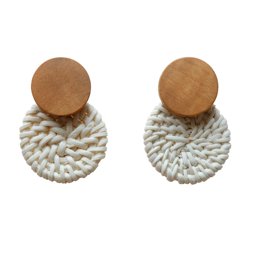 

Ethnic Rattan Bamboo Wood Geometric Big Earrings For Women Wooden Statement Earrings Fashion Jewelry, Colorful