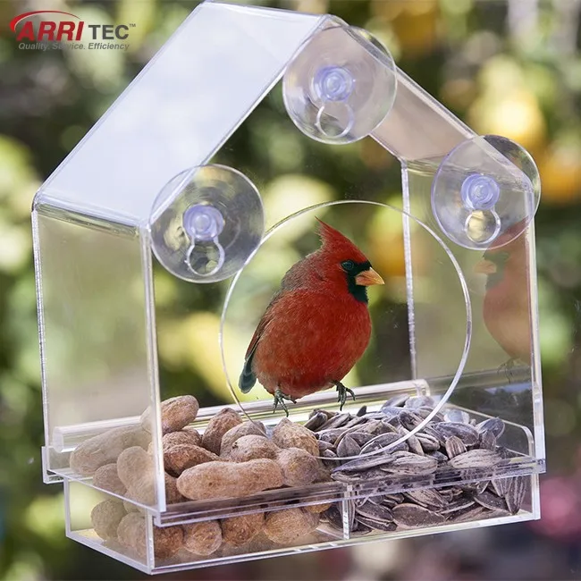 House Shaped Plexiglass Acrylic Window Plastic Bird Feeder Clearwindows