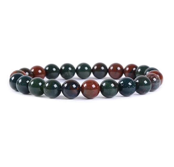 

8mm Natural Polish Green Bloodstone Heliotrope Semi-Precious Gemstones Healing Crystal Round Beads Stretch Bracelet, 100% natural