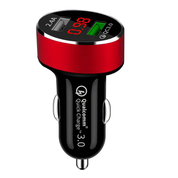 

Portable quick charge 3.0 car USB charger with LED display, Blue;grey;silver;gold;red;etc
