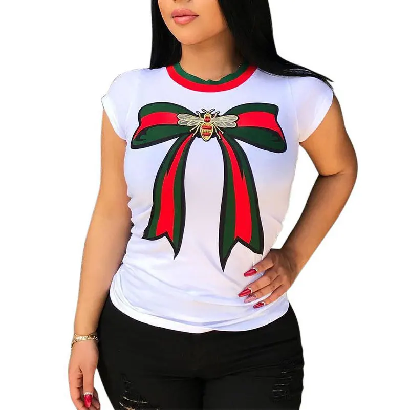 

80811-MX56 summer casual 5 colors plus size print T-shirts for women