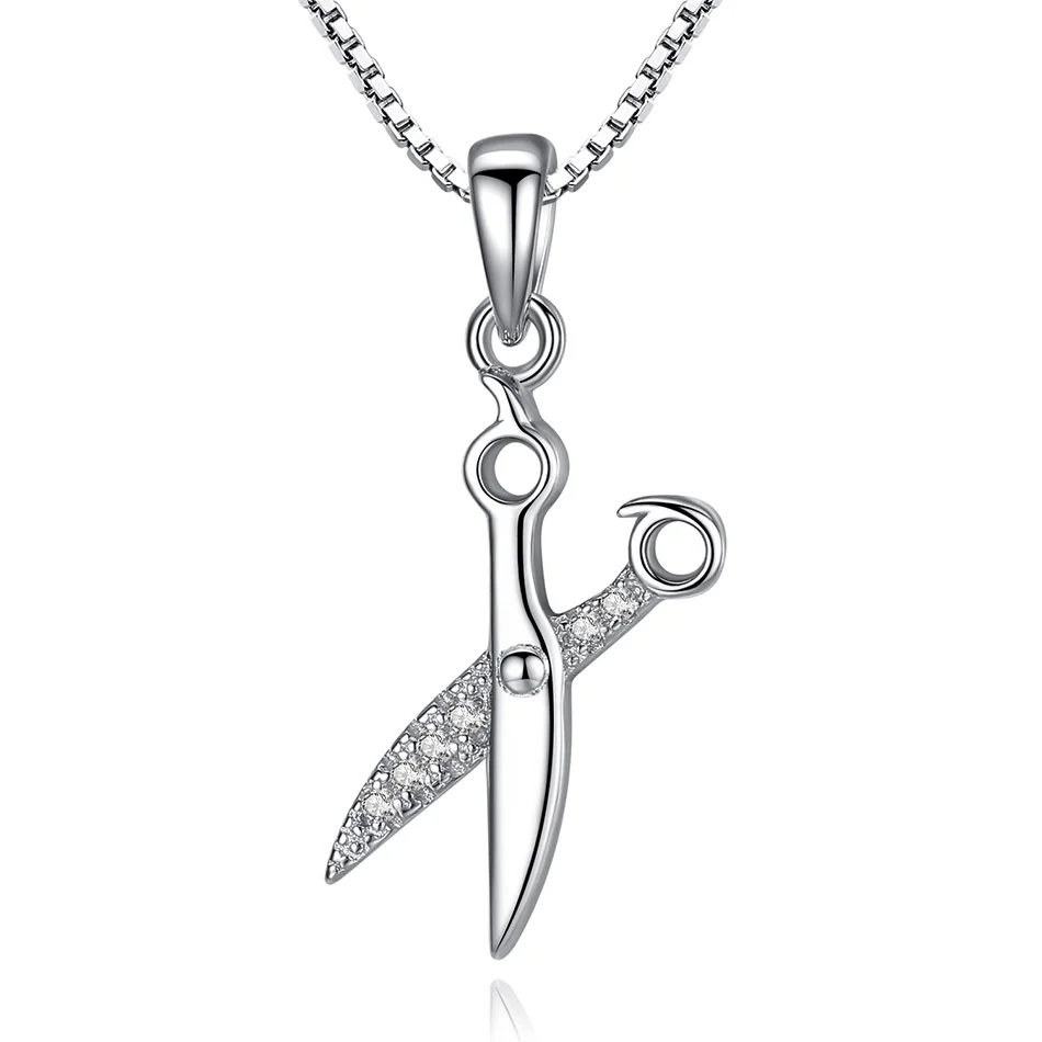 

Unique 925 Sterling Silver Necklace Fashion Shears Scissor Pendant Necklace with Clear Zircon for Women Jewelry