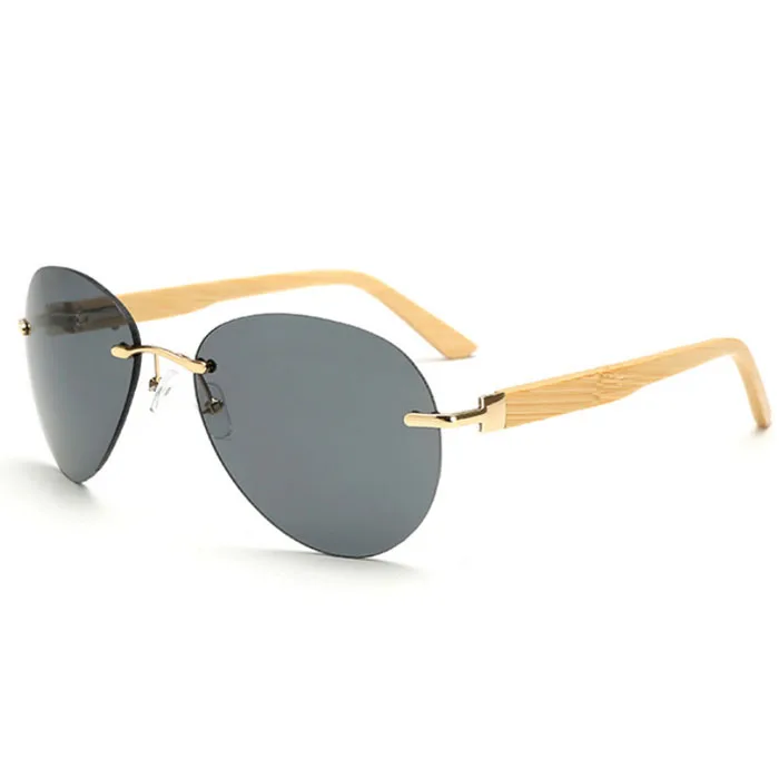 

2021 High quality Frameless rimless cheap men Custom wood/bamboo UV400 sunglasses with Free logo