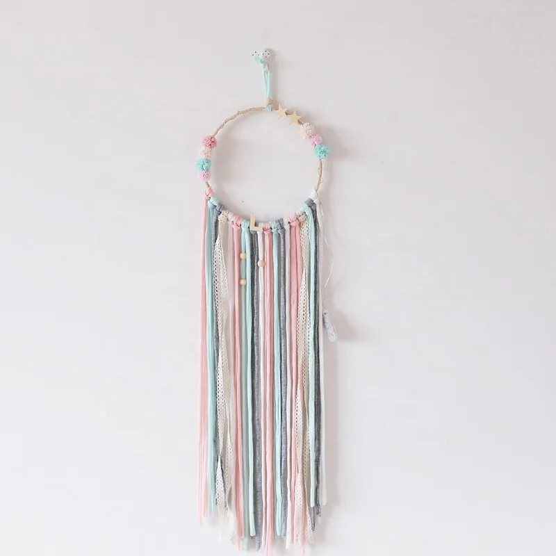 

Hot Selling INS Style Dream Catcher Kids Room Decoration Macrame Jersey Strip Wall Hanging Mobiles