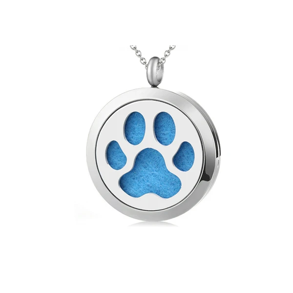 

Wholesale dog paw design aromatherapy jewelry stainless steel essential oil diffuser necklace