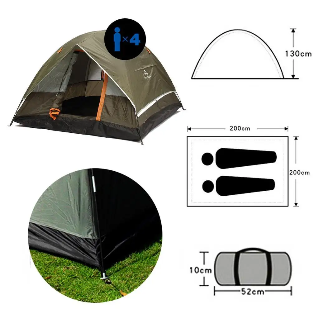 200*200*130cm 4 seasons 4 person camping tent double layer waterproof windproof outdoor hiking