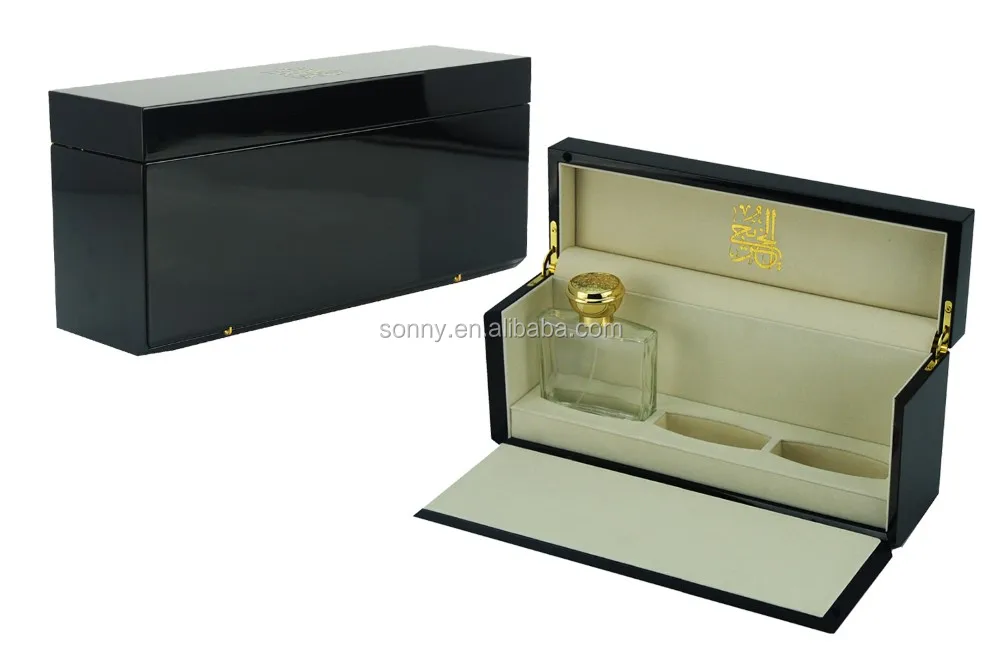 Customized Black Luxury Single Wooden Empty Perfume Box With Key Lock