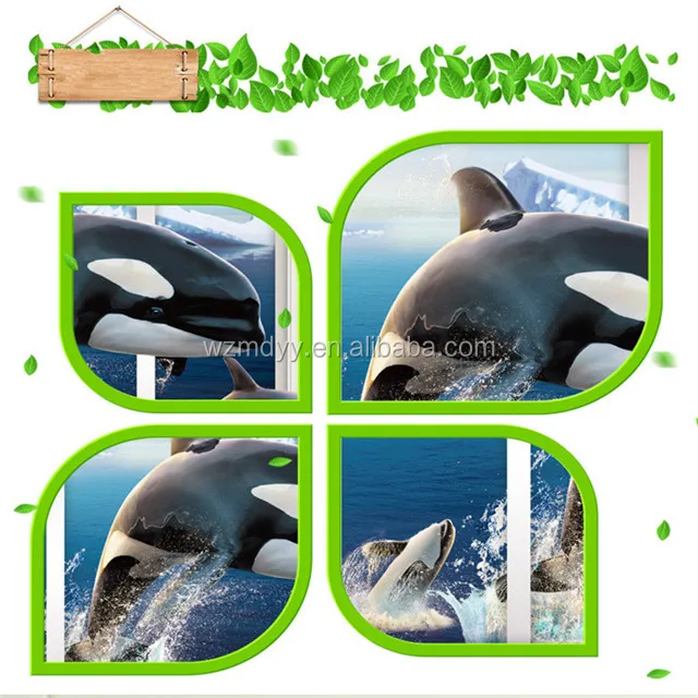3D Dauphin Fen&ecirc;tre Stickers Muraux Pvc Amovible Etanche Autocollant Salon D&eacute;coration Murale Autocollants
