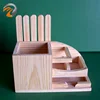 Wood Pen Pencil/Remote Control Holder Container Stationery Case Office Desktop Organizer with Hollow Design for School Things